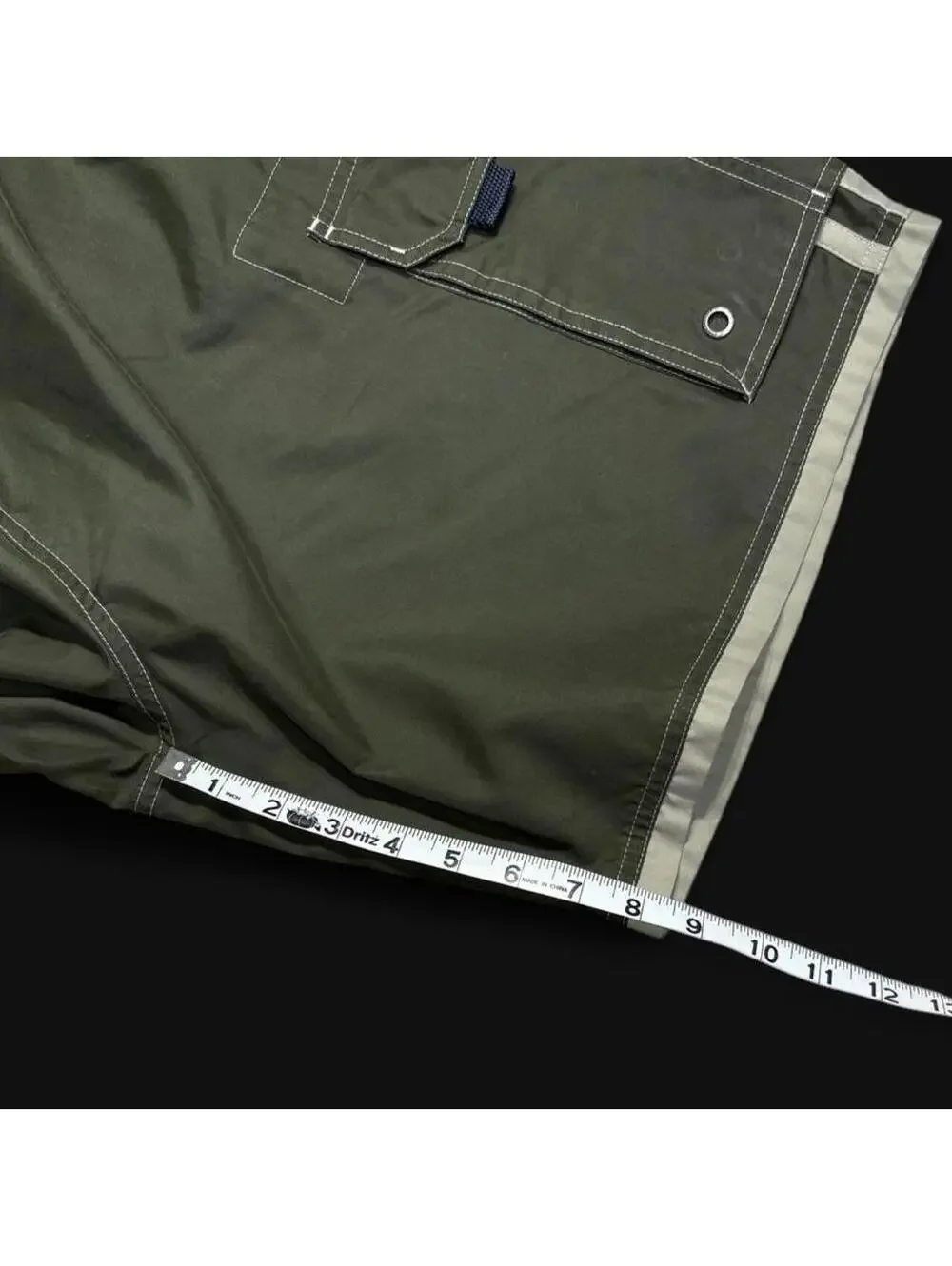 90s y2k indie old navy olive green swim shorts with strips on the side